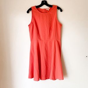 Under Skies Fit and Flare Jewel Neckline Dress with Cut Out Back Coral Large